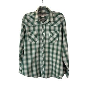 Wrangler wrancher men’s green plaid pearl snap western long sleeve shirt size XL